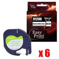 6PK 91200 Label Compatible Dymo 91330 Tape Paper 12mm x 4m LETRATAG LT-100T XR