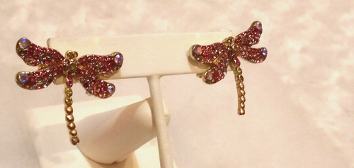 HEIDI Daus "Dragonfly" (In Flight/Violet AB-Color) Omega-Pierced Earrings - Picture 4 of 12