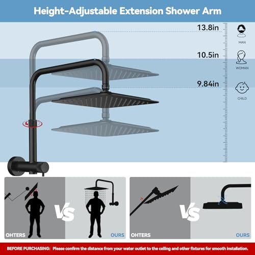 All Metal Rainfall Shower Heads with Handheld Combo 10 Inch High