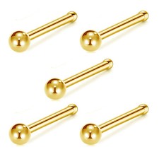 5 pcs 18G GOLD STEEL 2MM BALL NOSE STUD BONE DIMPLE END RING NOSTRIL PIERCING