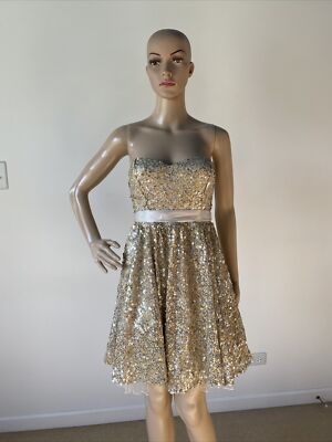 City Studio Champagne Gold Sequined Party Cocktail Dress Strapless Sparkly  7 /S | eBay