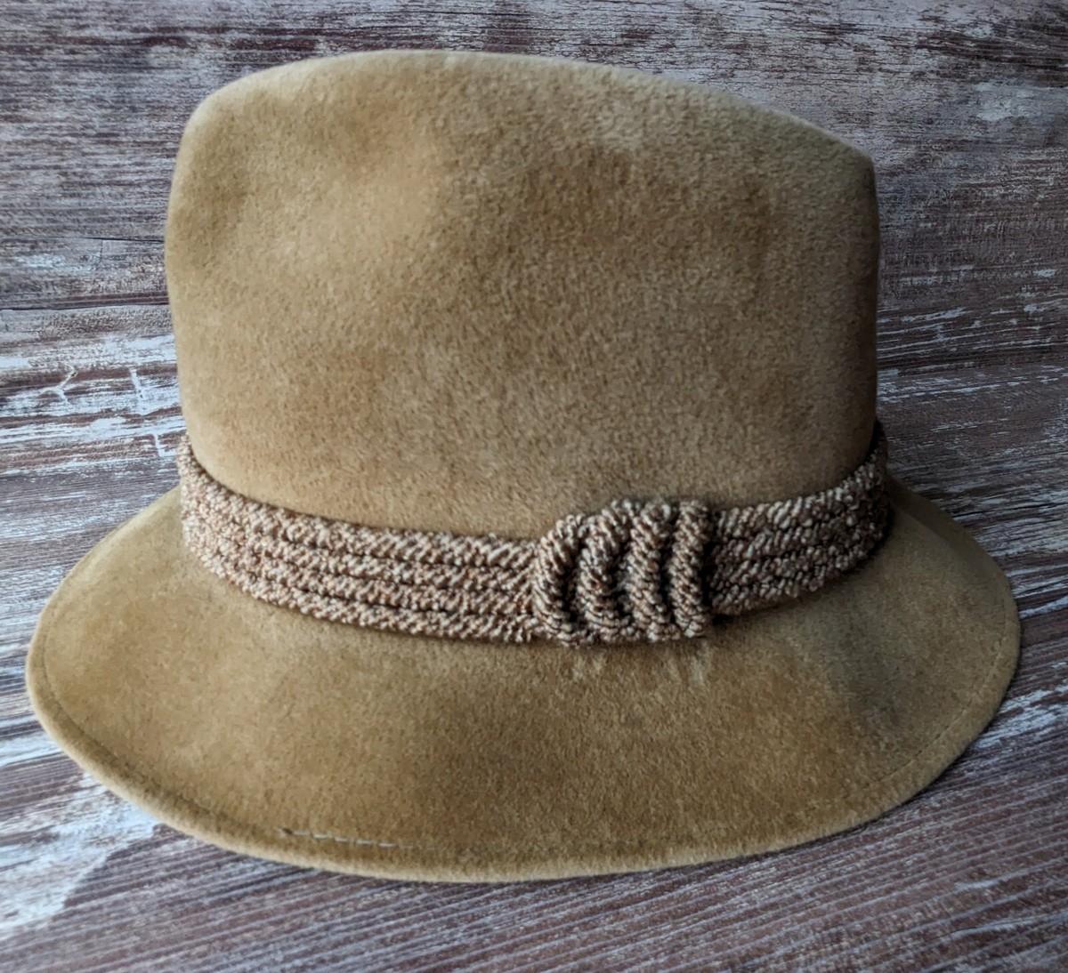 Vintage Habig Wien Velour Felt Fedora Hat Brown Austrian Rope Band Size 58 WHIPPET FEDORA | BEAVER FIFTY | COGNAC COLOR | SIZE 61, US 7  main image 3