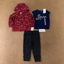 Carter's Baby Size 9 Months Floral 3 Piece Jacket Love Tee Jogger Pants Set NWT