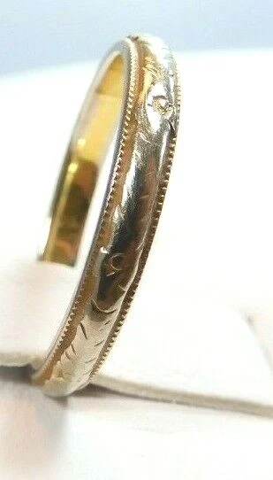 Antiguo anillo de alianza de boda Art Deco JR Woods & Sons 18KW + Y talla 5,25 UK-K Foto 3 de 4