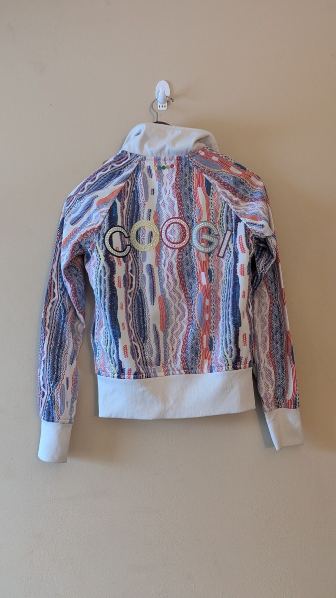 Multicolored Short COOGI Lined Zip Front Track Jacket w/ Crystals