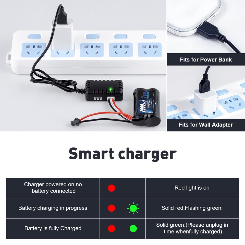 Zeee 2S Li-ion Battery 3000mAh 7.4V With Charger - 2 Pack For RC Cars & Boats