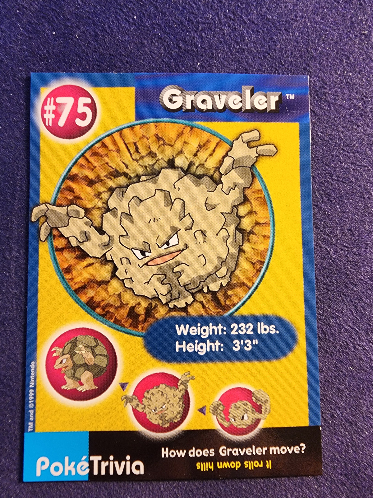Pokemon - 1999 Burger King PokeTrivia Promo Card - Graveler #75 LP