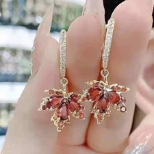 Exquisite Maple Leaf Design Shiny Zircon Inlaid Dangle Earrings Bohemian Style