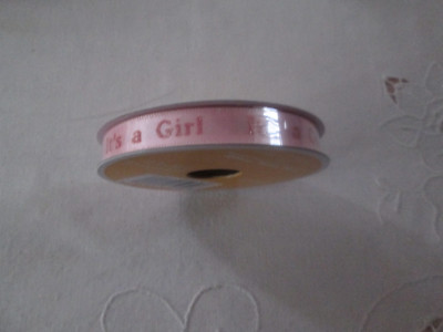 Pink ''It's A Girl'' Baby Satin Ribbon 3/8'' W  x 10 yd Spool, New 