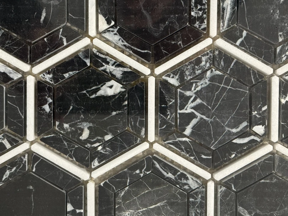 S56 черный/белый мрамор шестиугольник мозаика плитка кухни ванной полированный, 7 листов - Изображение 2 из 3