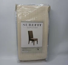 1 Surefit Short Dining Chair Slip Cover Cream Form Fit Machine Washable Ribbed