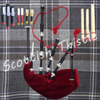 NEW GREAT SCOTTISH BAGPIPE BLACK COLOR HALF SET WITH TUTOR BOOK/DUDELSACK/GAITA