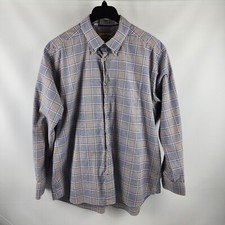 David Donahue Mens Dress Shirt Button Up Long Sleeve Blue Tan White Size XL P2