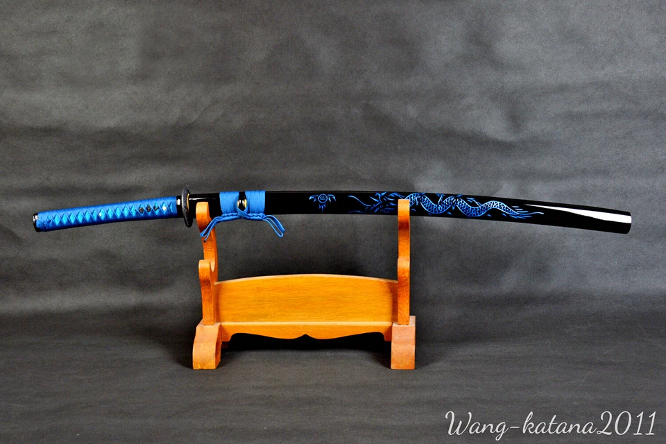 Espada afilada Katana samurai japonesa dragón azul hecha a mano 1095 acero espiga completa Foto 3 de 4