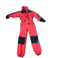 Vintage 80s Ossi Skiwear Hooded Ski Snow Suit Womes Size M Red