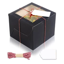 20Pcs Mini Cake Boxes with Window 6x6x5 Inches Black Bakery Boxes Small 4 Cup...