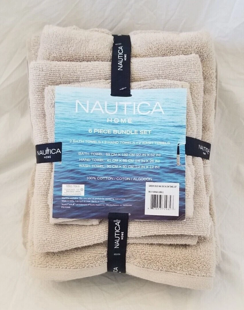 6 pc Nautica Carson Taupe 100% Cotton Bundle Set - Bath, Hand, & Wash  Towels NIP