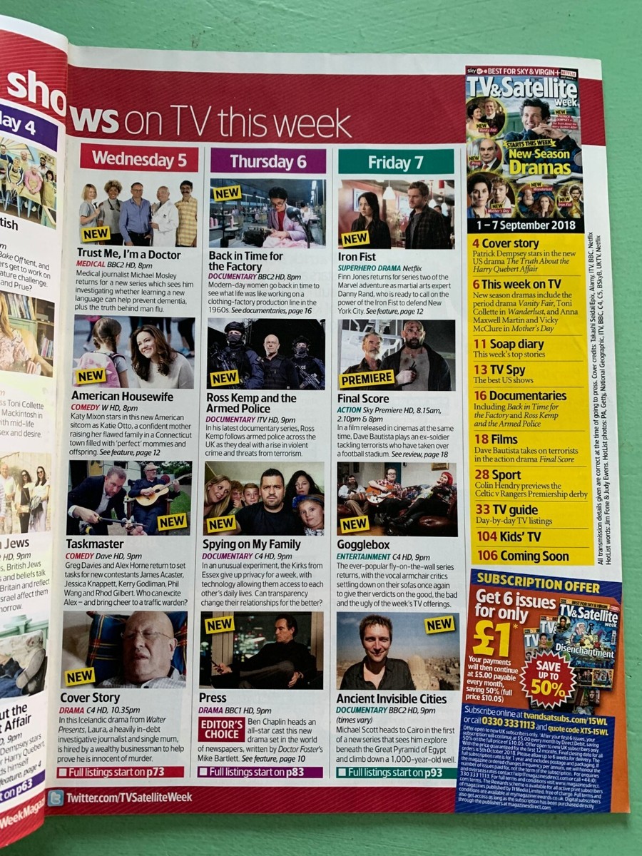 TV SATELLITE WEEK mag 1-Sept-2018 PATRICK DEMPSEY Ben Chaplin