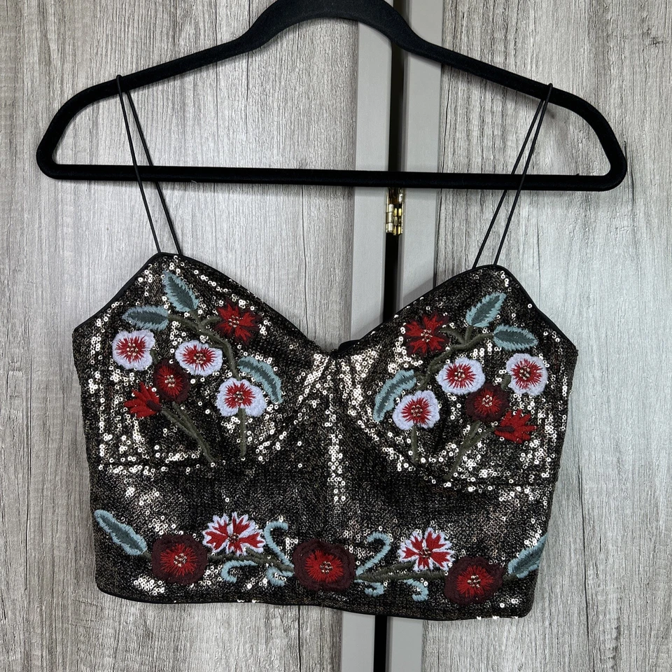 Guess Sequined Bustier Womens Size M Cami Sequined Embroidered Cocktail Party - Image 2 of 4