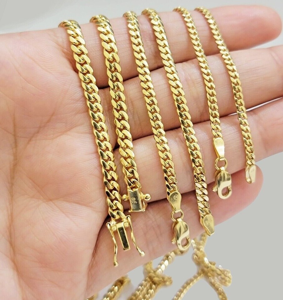SOLID 18k Gold Miami Cuban Chain Necklace 2.5mm 3.5mm 4mm 18-26 Inches ...