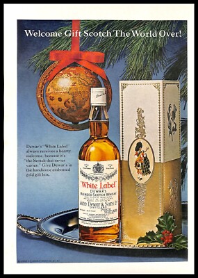 1966 Dewar's White Label Blended Scotch Whisky Vintage PRINT AD Holiday Gift Box