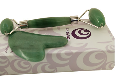 Jade Gesichtsroller und Gua Sha Schaber Set Lovelyface, 100% Naturstein, 