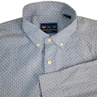 Charleston Threads Button Up Long Sleeve Blue Shirt Men's Medium