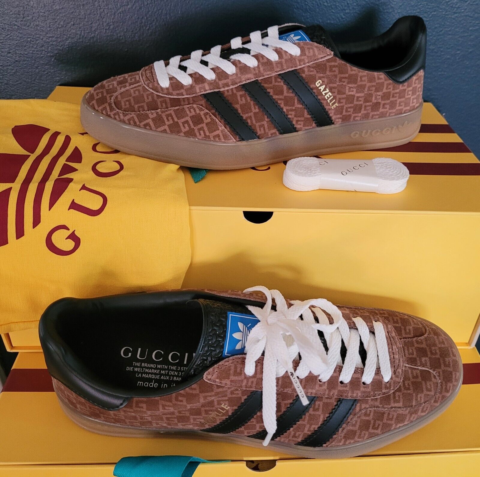 NEW AUTHENTIC GUCCI x ADIDAS GAZELLE 'SQUARE GG MONOGRAM' GUCCI 13 