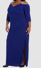 R  M Richards Women Blue Cold-Shoulder Embellished Gown Dress Plus Size 16W
