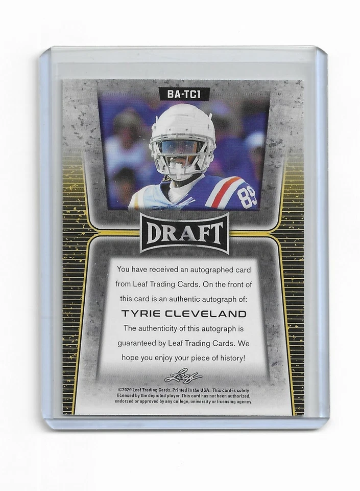 Autographed Tyrie Cleveland 2020 Leaf Draft RC Auto Card #BA-TC1 Florida Gators  - Image 2 of 2