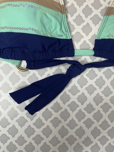 Sperry Top Sider Bikini NWT Blue Green Aqua Sequins Sz Med Triangle Padded - Picture 3 of 7