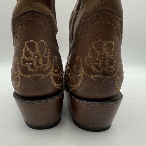TANNER MARK Leather Brown Flower Pattern Stitched Snip Toe Boot Womens 7.5 - Picture 6 of 17