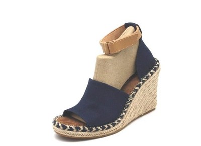 Toms Womens Marisol WEDGE Sandals NAVY Blue CANVAS Size 9.5 M US