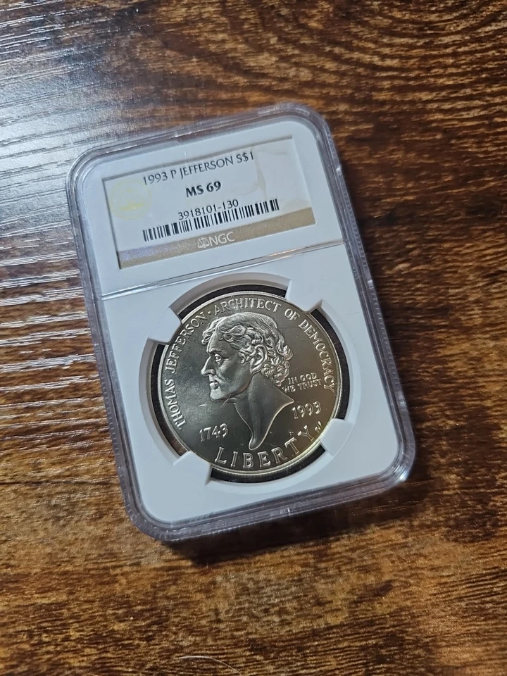 1993-P $1 Silver NGC MS69 Jefferson Dollar 90% HEAVY GOLD TONING 3918101-130 - Image 4 of 4