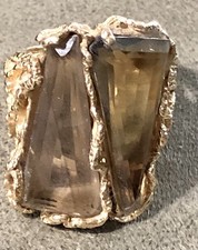 VINTAGE 14k GOLD~17.8g~SMOKED QUARTZ STONES~FREEFORM DESIGN~SIZE 6.5~TCJI MARK