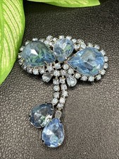 Vintage Gorgeous Estate Ice Blue Rhinestone Statement Brooch Pin