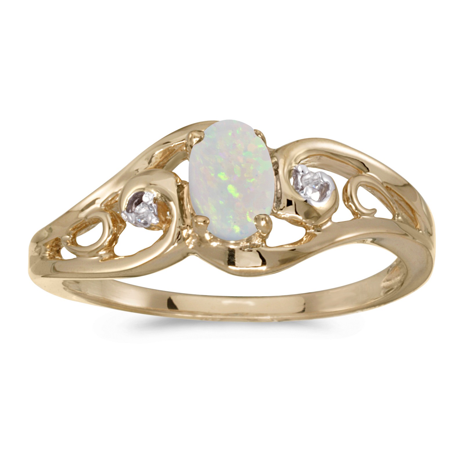 LXR 14k Gelbgold Oval Opal und Diamant Ring 019 ct 203290₽