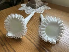 Fenton Silver Crest Petticoat Glass 2 pc. Replacement Horn Set Epergne #7308 SC