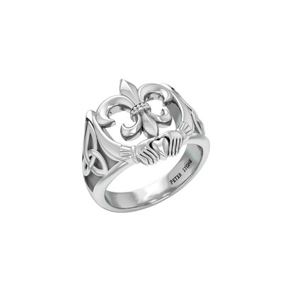 Fleur De Lis Claddagh Triquetra 925 Sterlingsilber Ring Herz Keltischer Schmuck