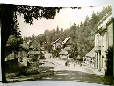 Schierke im Harz. Kirchberg. Alte AK s/w. Straßenpartie, Gebäudeansichten, Perso