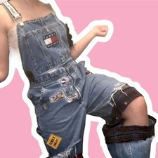 Tommy Jean Overalls 90s Vintage Rework Hilfiger Convertible Spell Out Patches S