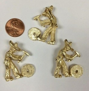 Authentic 1 VINTAGE GOLD PLATED MAN IN HAT WITH MINING HAMMER UNSET PINBACK SETTING L66