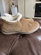 MINNETONKA Womens Size 10 Slip-On Moccasin Faux Fur Ankle Bootie Shoe Tan Suede