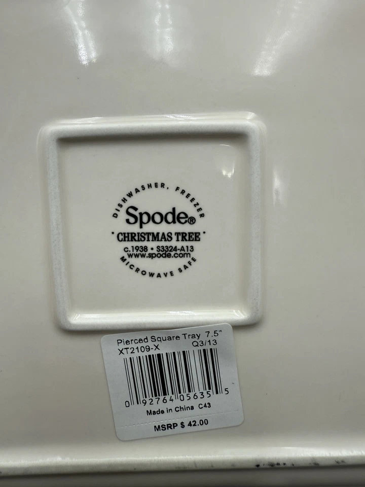 Spode ~Christmas Tree ~ Pierced Square 8” Dish Plate  Holiday New! - Image 4 of 4