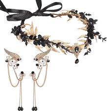 Halloween Elves Cosplay Set Fairy Flower Crown Headpiece Elf Ears Cuffs Renaissa