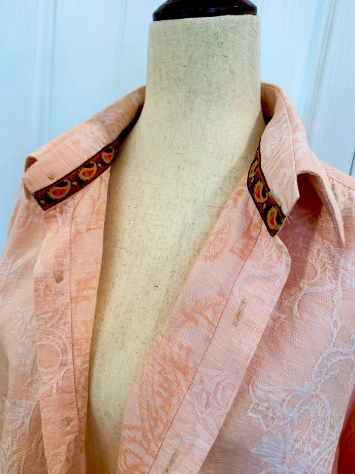 Luchiano Visconti, XL, Men's Paisley Embossed Linen Shirt, High End Detailing - Imagem 2 de 4