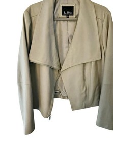 SAM EDELMAN Women’s SZ L LEATHER BOMBER JACKET LT GRAY ZIP DRAPE
