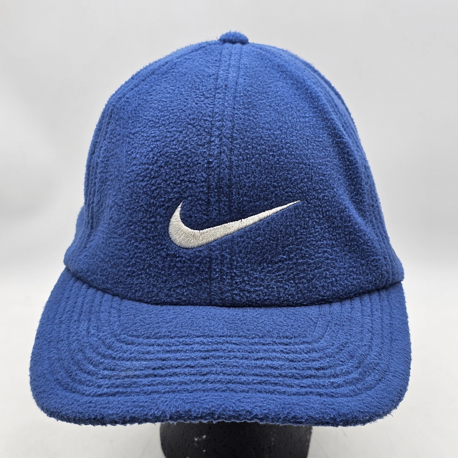 Vintage 90s Nike Terma Fit Big Swoosh Fleece Cap Hat One Size Blue Retro