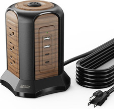 Power Strip Tower Surge Protector 10ft Extension Cord 9 AC 4 USB C Brown 1080