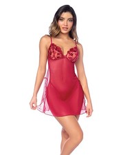 Babydoll Dress Red Sheer Fishnet Luxe Babydoll wAdjustable Straps G String Thong